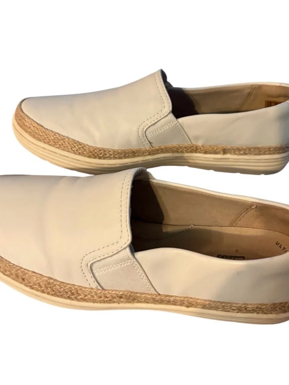 Clarks Collection Women’s Marie Sail Slip-on Flat Loafer White Leather size 8